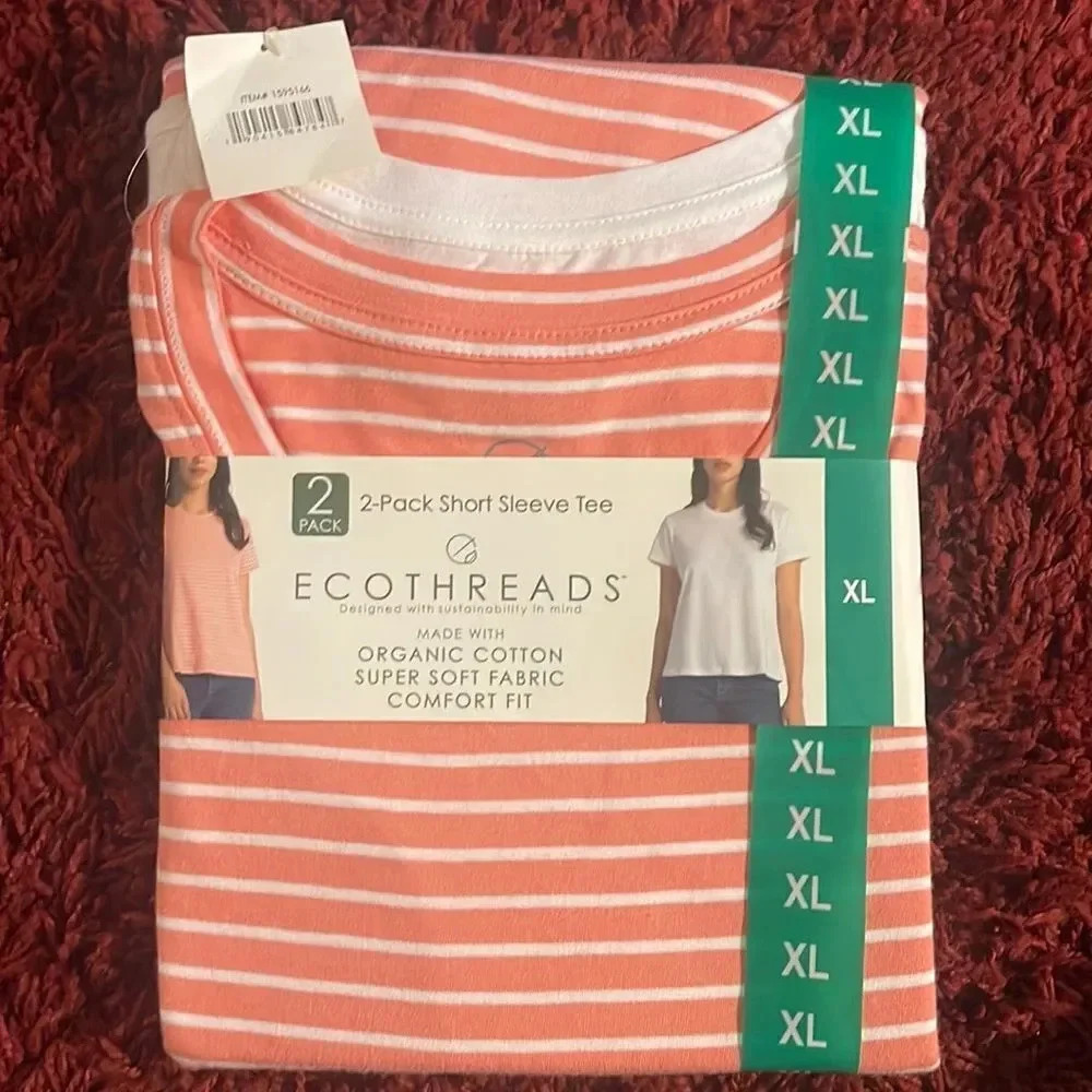 ECOTHREADS 100% ORGANIC COTTON 2 SHORT SLEEVE TEES New With Tags X-Large